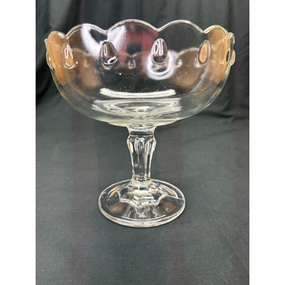 Vintage Indiana Clear Glass Teardrop Scalloped Pedestal Compote Dish 7.5"